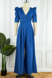 Watermelon Red Casual Solid Patchwork Fold V Neck Straight Jumpsuits