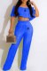 Blue Elegant Print Letter Off the Shoulder Sleeveless Two Pieces