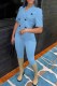 Sky Blue Elegant Print Letter Turn-back Collar Short Sleeve Two Pieces