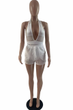 White Sexy Solid Mesh Turndown Collar Long Sleeve Three Pieces