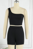 White Casual Solid Backless One Shoulder Sleeveless Two Pieces