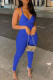 Blue Sexy Solid Backless Spaghetti Strap Skinny Jumpsuits