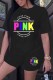 Black Casual Print Letter O Neck Short Sleeve Two Pieces