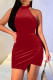 Red Sexy Solid Patchwork Asymmetrical Halter Irregular Dress Dresses