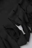 Black Sexy Solid Hollowed Out Off the Shoulder Long Sleeve Dresses