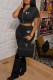 Black Casual Print Letter Hooded Collar Short Sleeve Two Pieces