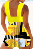 Yellow Sexy Print Patchwork Swimwears (With Paddings)