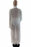 White Sexy Solid Mesh Turndown Collar Long Sleeve Three Pieces