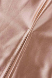 Pink Elegant Solid Patchwork Slit O Neck One Step Skirt Dresses