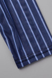 Blue Sexy Striped Print Patchwork U Neck Skinny Jumpsuits
