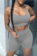 Grey Sexy Solid Draw String Square Collar Sleeveless Two Pieces
