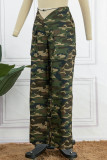Camouflage Street Print Camouflage Print Patchwork Straight Mid Waist Straight Full Print Bottoms