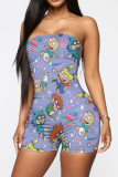 Yellow Sexy Casual Cartoon Print Backless Strapless Skinny Romper