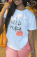 White Street Print Patchwork Letter O Neck T-Shirts