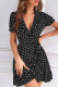 Black Casual Dot Print Bandage V Neck Short Sleeve Dress