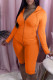 Tangerine Red Casual Sportswear Solid Patchwork Zipper Hooded Collar Long Sleeve Two Pieces