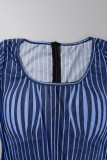 Blue Sexy Striped Print Patchwork U Neck Skinny Jumpsuits