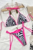 Black Sexy Print Zebra Print Bandage Backless Swimwears (With Paddings)
