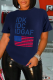 Navy Blue Casual Street Print Patchwork Letter O Neck T-Shirts