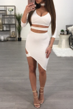White Sexy Solid Hollowed Out Halter Irregular Dress Dresses