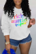 White Casual Street Print Patchwork Letter O Neck Tops