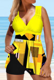 Yellow Sexy Print Patchwork Swimwears (With Paddings)