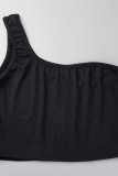 White Casual Solid Backless One Shoulder Sleeveless Two Pieces