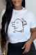 White Casual Print Patchwork O Neck T-Shirts