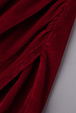 Red Sexy Solid Patchwork Asymmetrical Halter Irregular Dress Dresses