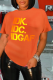 Orange Casual Street Print Patchwork Letter O Neck T-Shirts