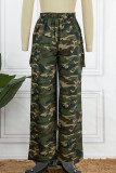 Camouflage Street Print Camouflage Print Patchwork Straight Mid Waist Straight Full Print Bottoms