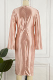 Pink Elegant Solid Patchwork Slit O Neck One Step Skirt Dresses