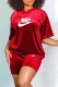 Red Street Print Letter O Neck Short Sleeve Two Pieces