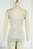 Khaki Sexy Print Patchwork Spaghetti Strap Skinny Rompers