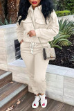 Grey Casual Solid Patchwork Buckle Turndown Collar Long Sleeve Two Pieces