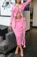 Pink Sexy Solid Patchwork V Neck Long Sleeve Two Pieces