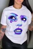 White Casual Print Basic O Neck T-Shirts