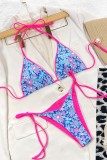 Rose Red Blue Sexy Print Bandage Backless Swimwears (With Paddings)