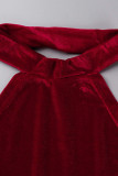Red Sexy Solid Patchwork Asymmetrical Halter Irregular Dress Dresses