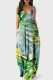 Cyan Green Sexy Casual Print Backless Spaghetti Strap Long Dress Dresses