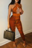 Purple Sexy Print Patchwork Halter Skinny Jumpsuits