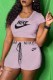 Pink Casual Letter Embroidered Hooded Collar Short Sleeve Two Pieces