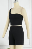White Casual Solid Backless One Shoulder Sleeveless Two Pieces