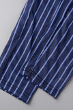 Blue Sexy Striped Print Patchwork U Neck Skinny Jumpsuits