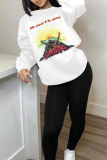 White Casual Street Print Patchwork O Neck Tops