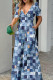 Blue Casual Print Patchwork V Neck Regular Jumpsuits