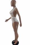 White Sexy Solid Mesh Turndown Collar Long Sleeve Three Pieces