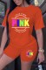 Orange Casual Print Letter O Neck Short Sleeve Two Pieces