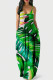 Green Sexy Casual Print Backless Spaghetti Strap Long Dress Dresses