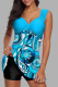 Sky Blue Sexy Print Patchwork Swimwears (With Paddings)